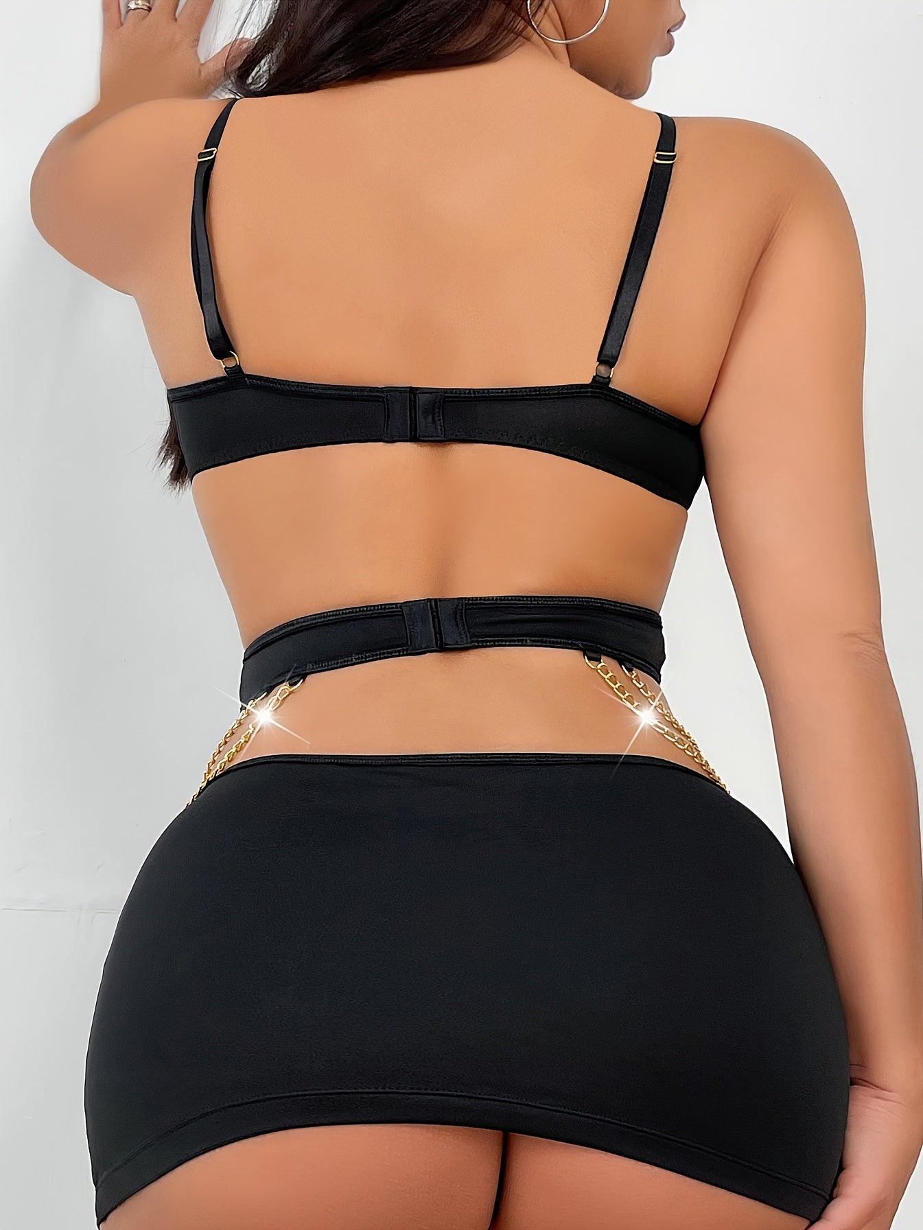 Black Halter Neck Bodycon Dress with Chain Cutout Sexy Pure Desire Style for Women 23999